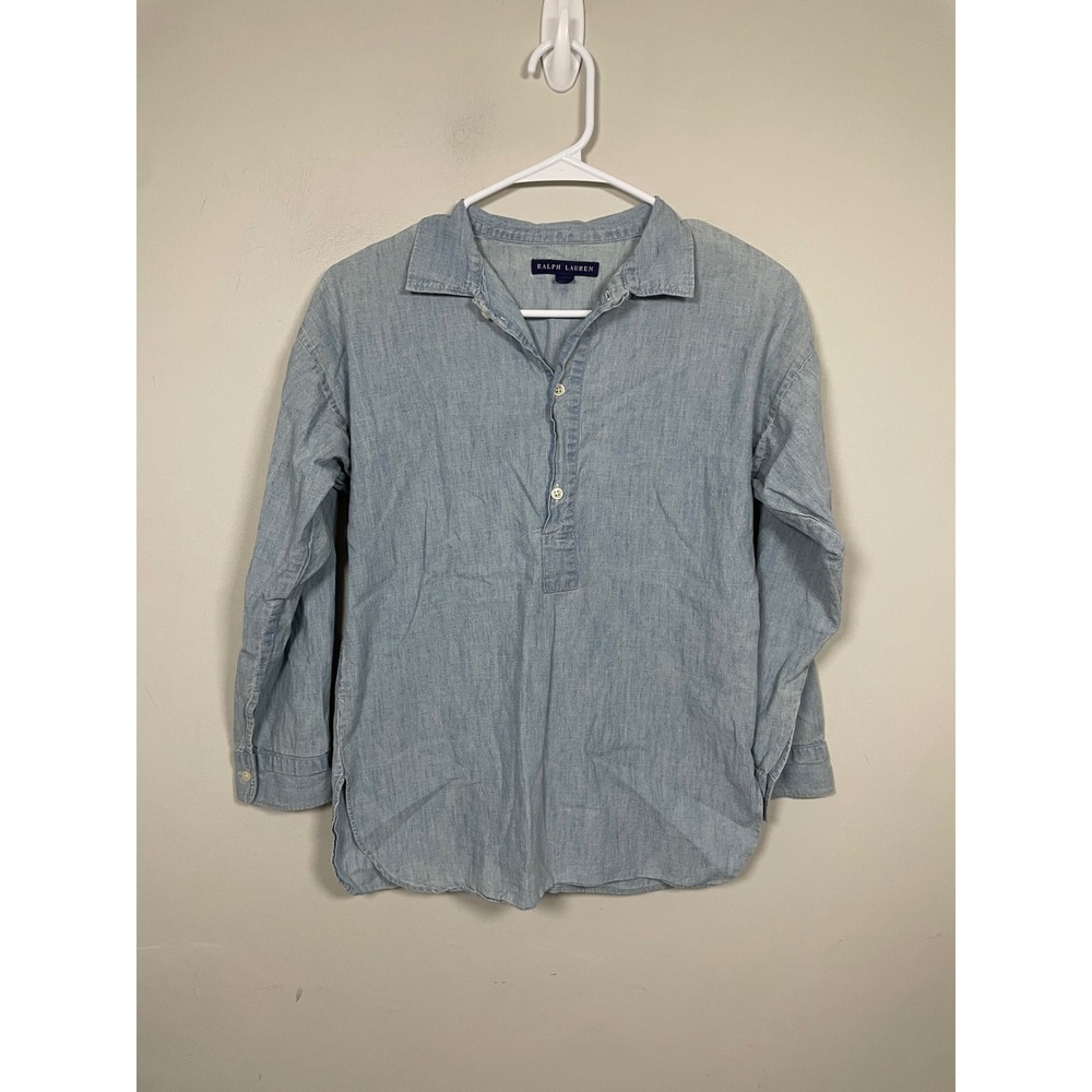 Ralph Lauren Purple Lable Cotton Chambray Popover Top Size 4 Classic Essential